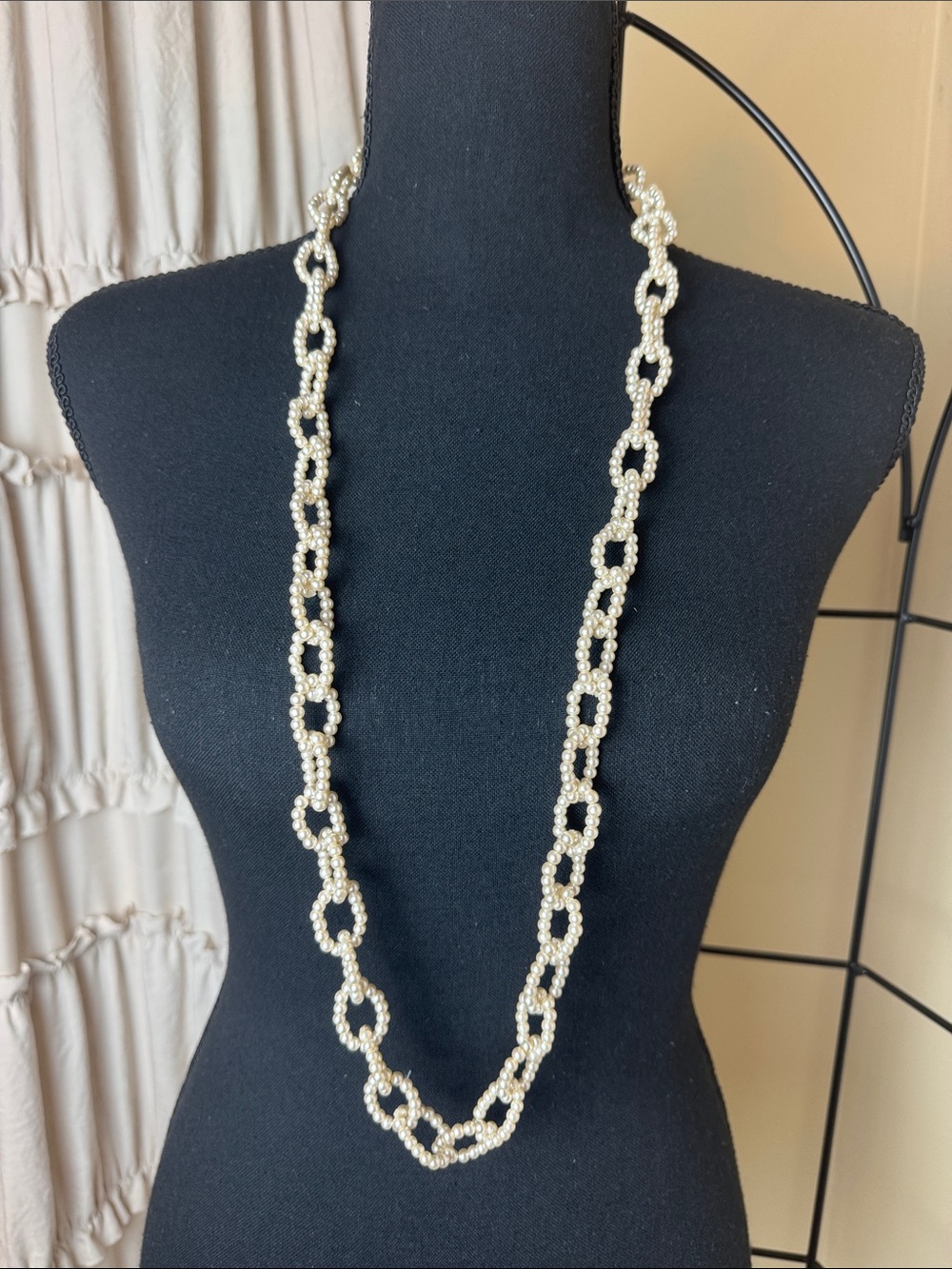 Faux Pearl Chain Link Necklace Women Jewelry Vintage